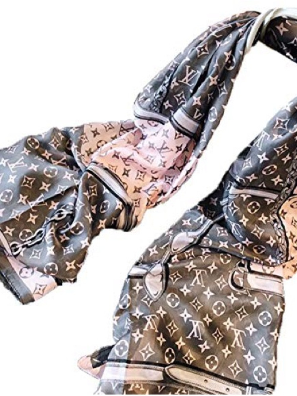 Louis Vuitton Gray and Light Pink Monogram Silk Scarf
